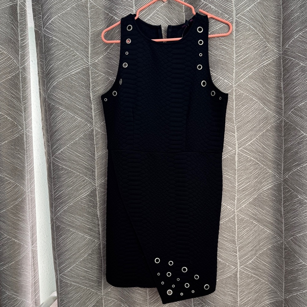 Material Girl Black Sleeveless Grommet Faux Wrap Dress